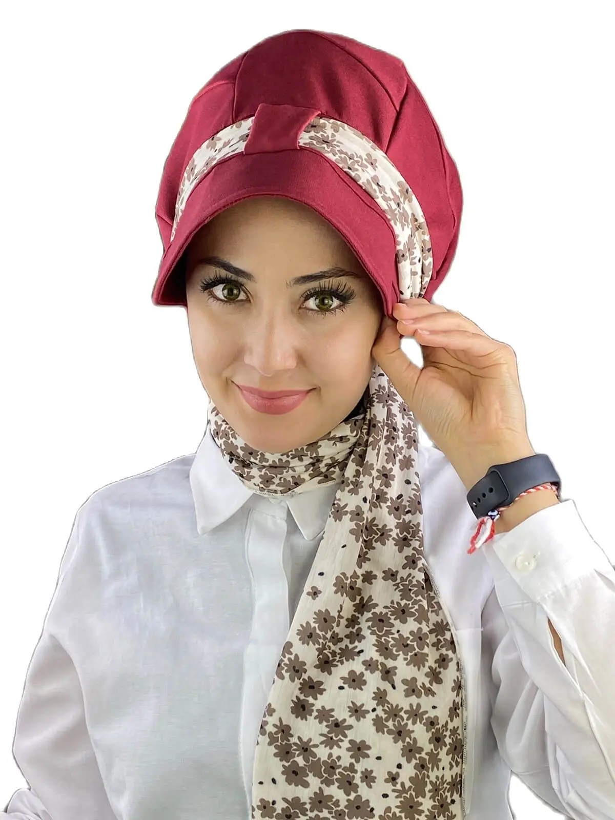 

Burgundy New Fashion Islamic Muslim Women Scarf 2021 Trend Hijab Which Are Immediately Ready-to-Wear Beanie Bone Koton Chiffon Şapka Scarf
