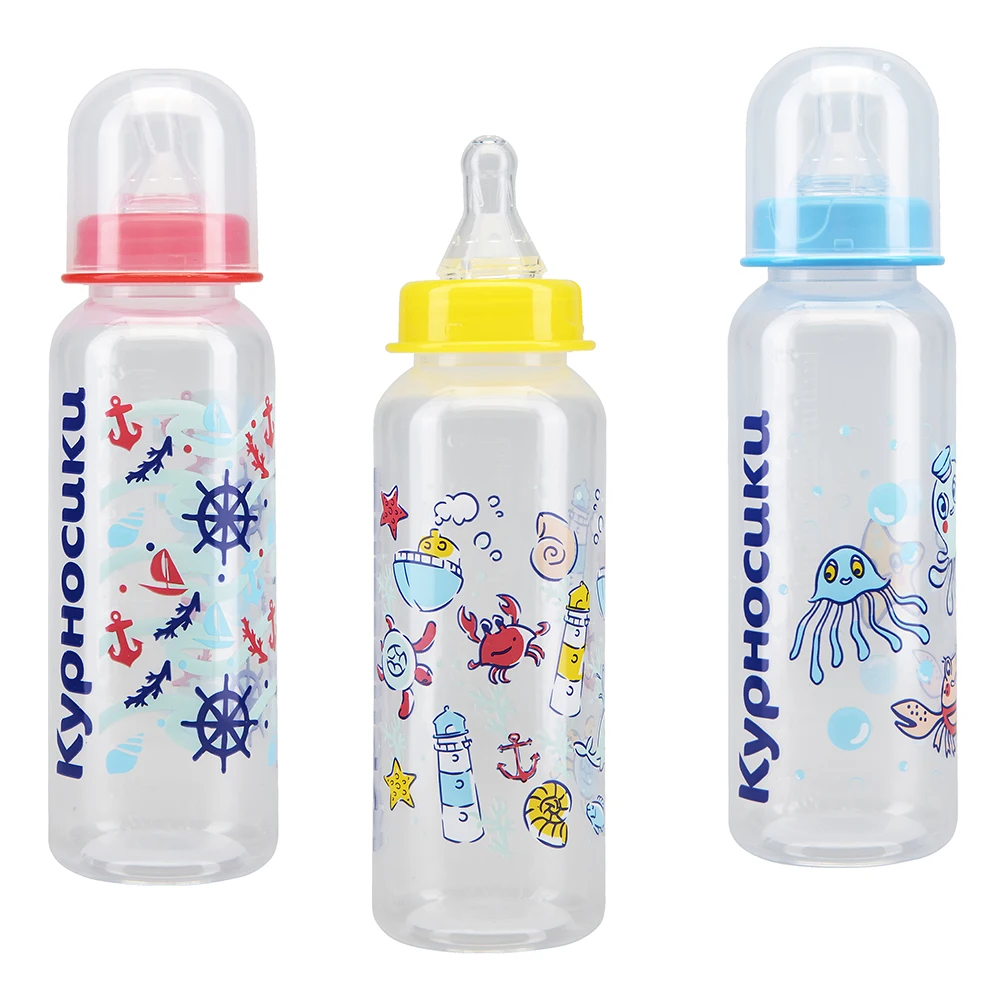 Бутылочка КУРНОСИКИ с крышкой и силиконовой соской молочной 250 мл|Бутылки| |