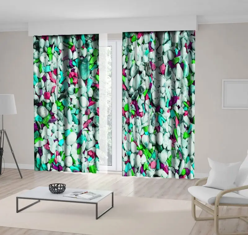

Curtain Colorful Stones Small Chips of Marble Seaside Magical Nature Photo Purple Pink Green Gray