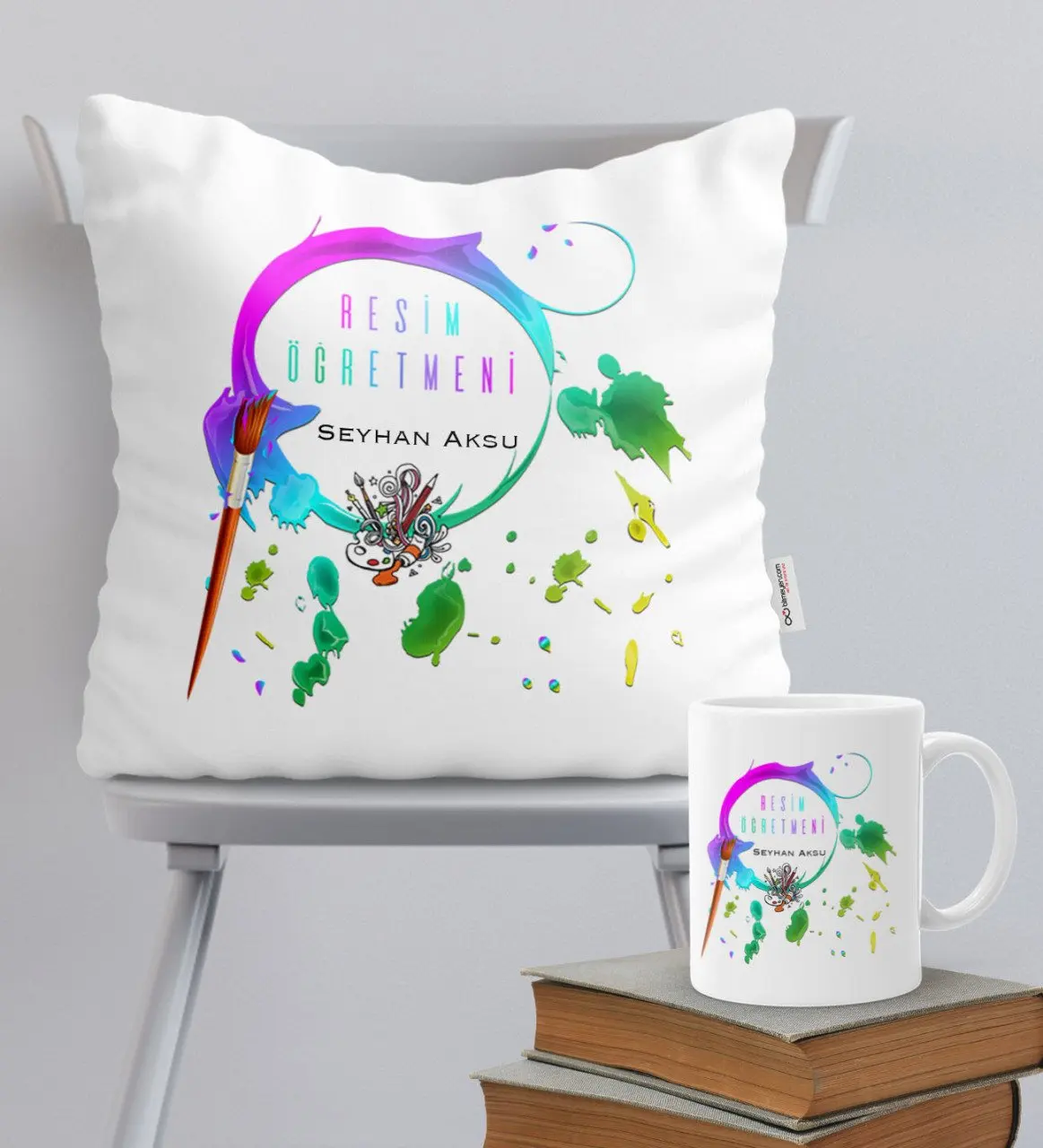 

Personalized Art Teacher Themed Pillow Mug Set-4