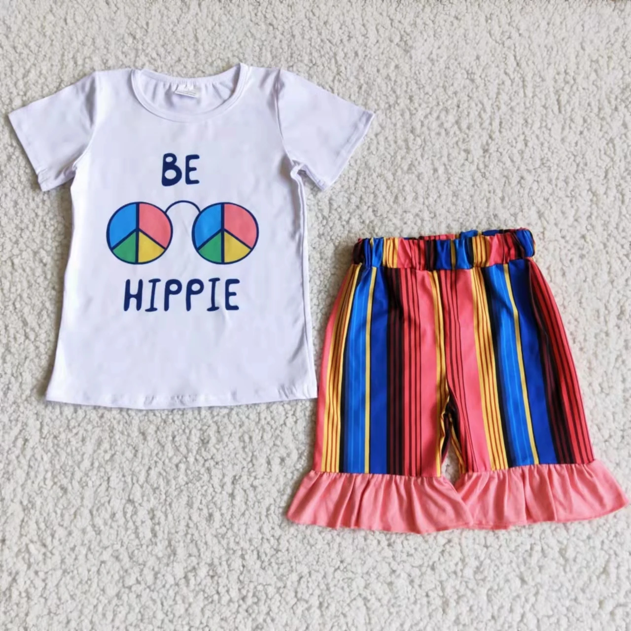 

bulk children clothes wholesale kids boutique girl short sleeve top ruffle shorts clothing set toddler summer clothes set
