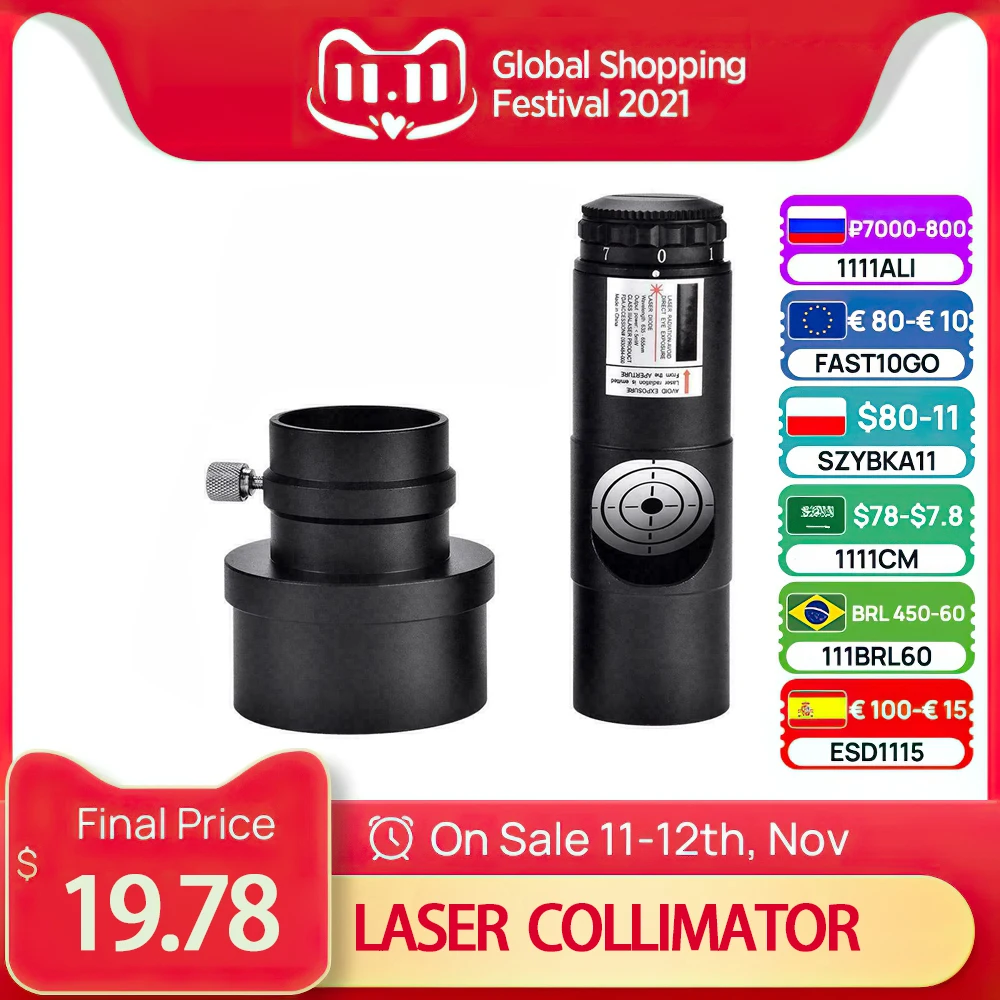 

1.25" Laser Collimator 2 Inch Sleeve Adapter Newton Reflector Telescope Accessories Laser Collimation With 7 Brightness Levels