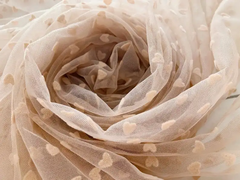 Off White Tulle Lace Fabric With Velvet Heart | Дом и сад