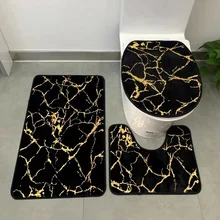 Mat Set Of Household Living Room Bathroom Toilet Cushion Set Gold Printing NonSlip Mat Marble Bronzing Rug Mat Set Of Household Living Room Bathroom Toilet Cushion Set Gold Printing NonSlip Mat Marble Bronzing Rug