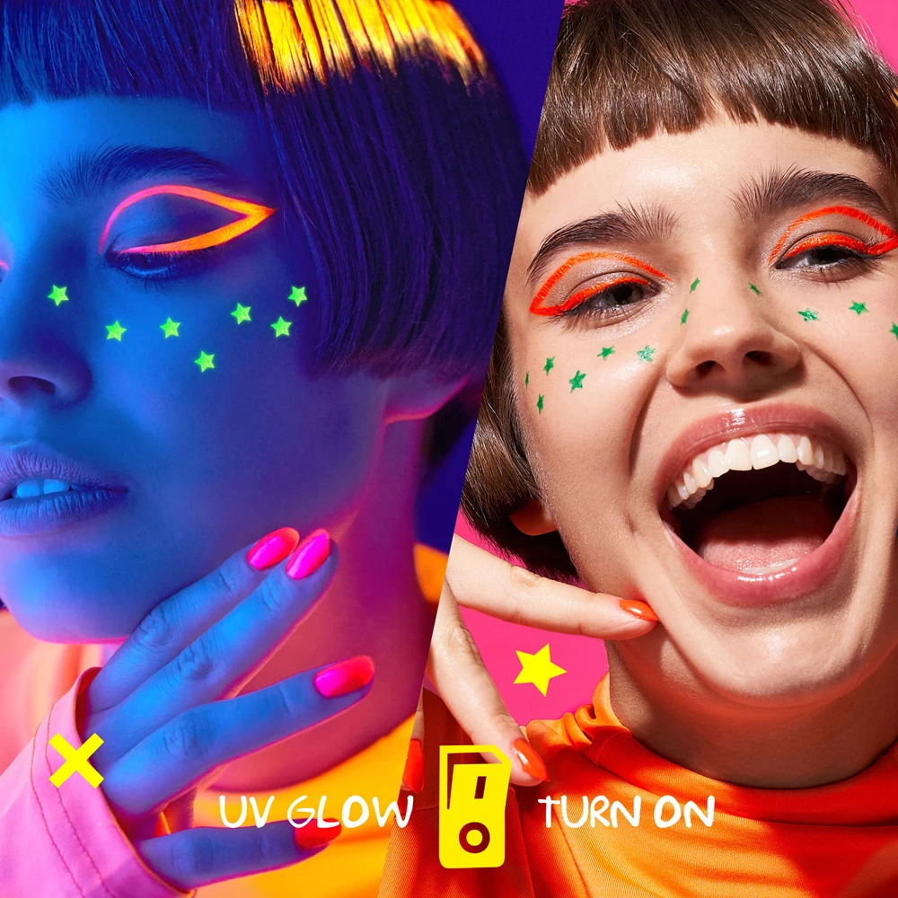 7DAYS Подводка для глаз со штампом зелёная светящаяся EXTREMELY CHICK UVglow Neon / 702 Green star 2 мл. |