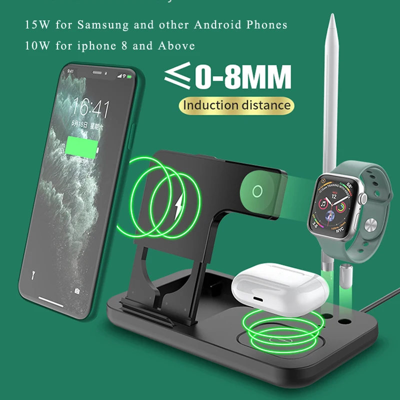 

4 in 1 Wireless Charger 15W Foldable Fast Wireless ChargerDock for iPhone 13 12 11 Pro max Xr Xs max AirPods Pro Pencil Iwatch