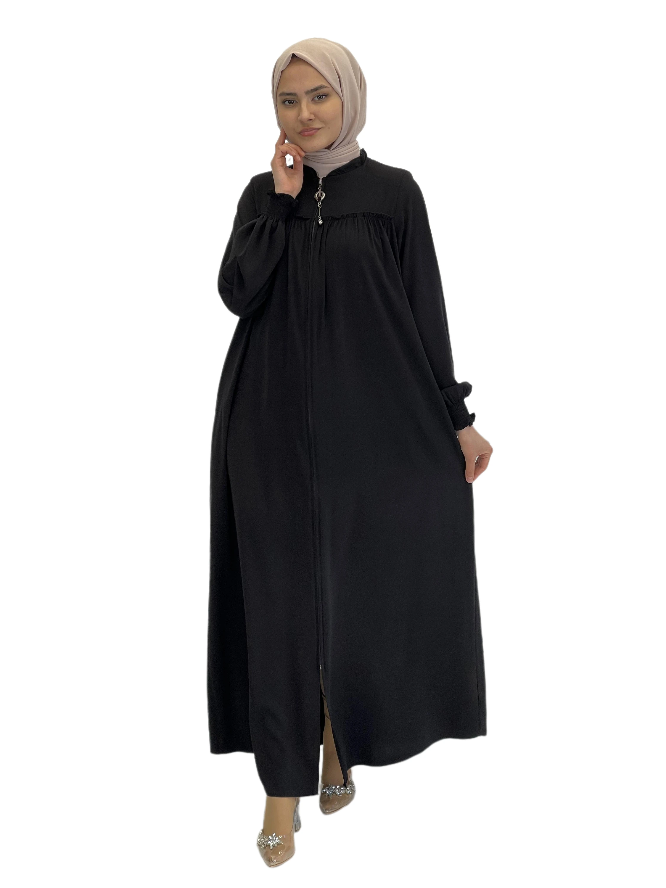 Maxi Dress Long Sleeve Abaya for Muslim Dresses for Women Crepe Fabric Casual Clothes Hijab for Dubai New with YokeAbaya