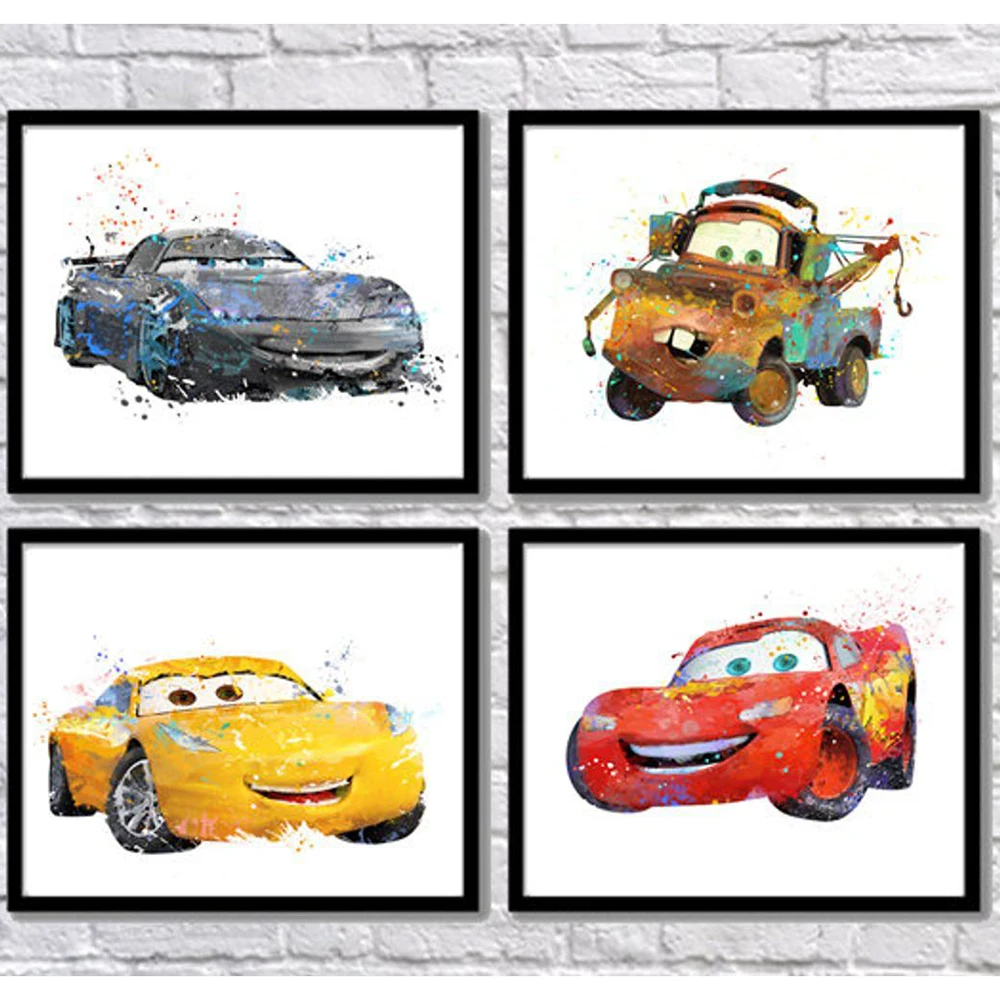 

Boy Room Wall Art Cartoon Picture Decor Disney Cars McQueen Watercolor Print Animated Poster Canvas Painting Home Decoration