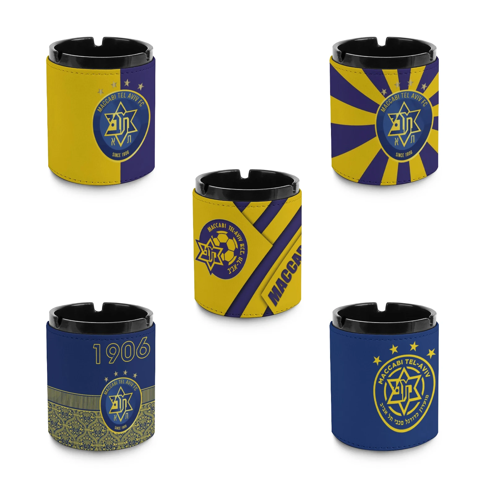 

Maccabi Tel Aviv Fc Cigarette Ashtray Smokeless Leather Ash Tray Smell Proof Windproof Ashtrays for Outside Home Office Tabletop