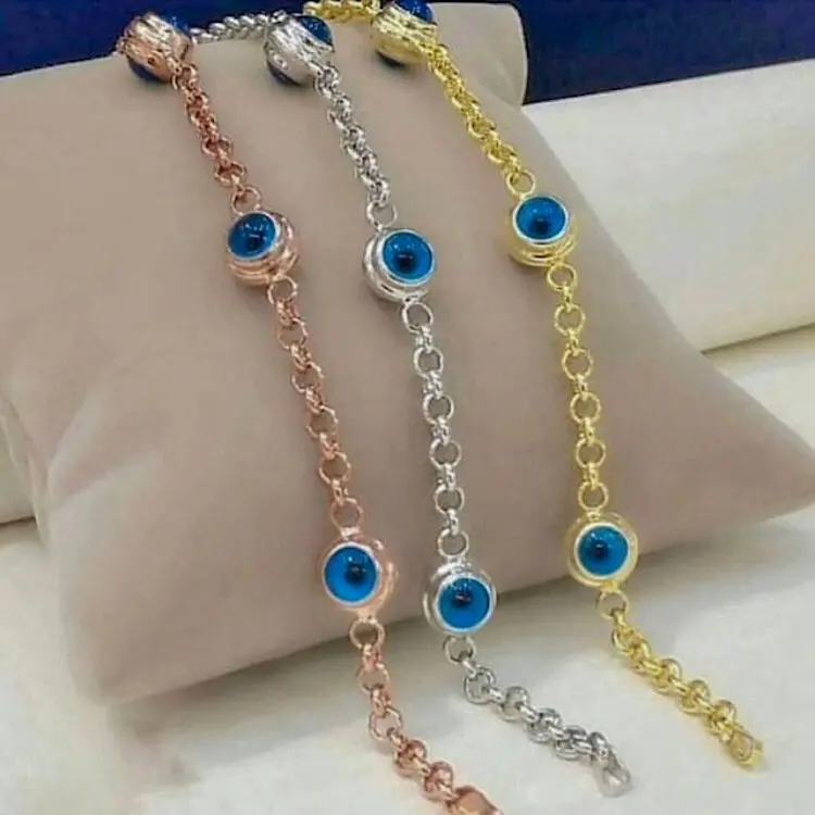 Тренд сглаза бисером тонкий цепной серебряный браслет|Гибкие и жесткие браслеты|