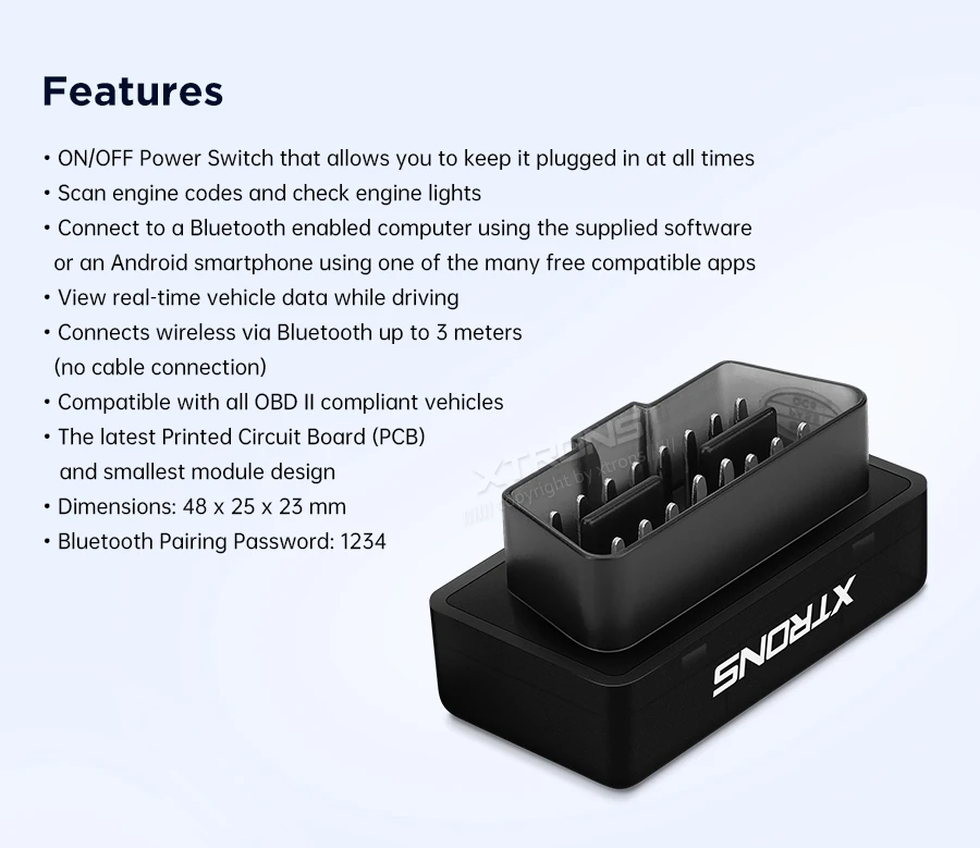 XTRONS OBD01S Bluetooth OBD2 автомобильный диагностический сканер инструмент ВКЛ/ВЫКЛ -