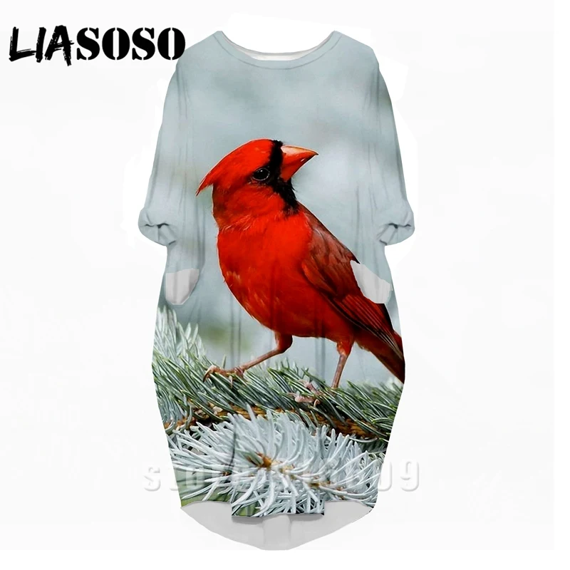 

LIASOSO 3D Print Fashion Funny Suit Rock New Harajuku Animal Bird Parrot Women Anime Gown Lady Girl Party Long-sleeved Dress