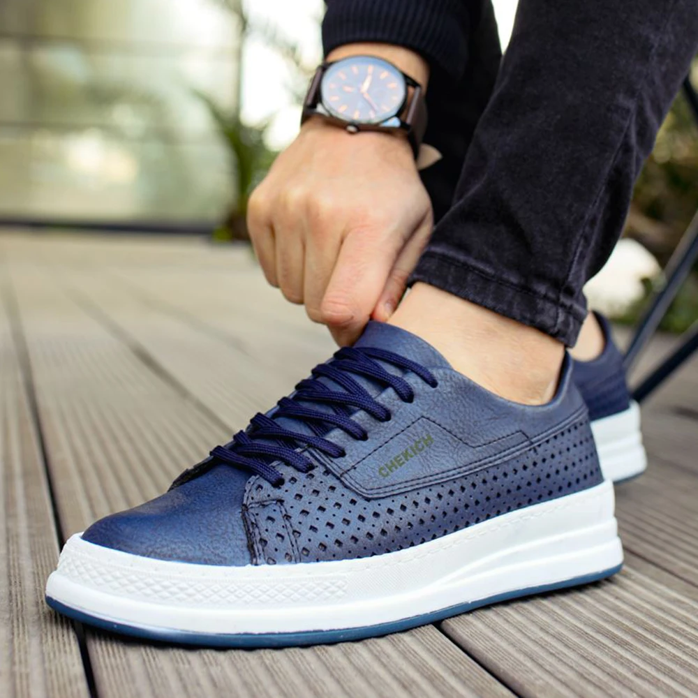chekich mens shoes navy blue color faux leather laces summer 2021 casual vulcanized sneakers breathable odorless orthopedic hot sale new brand air fla
