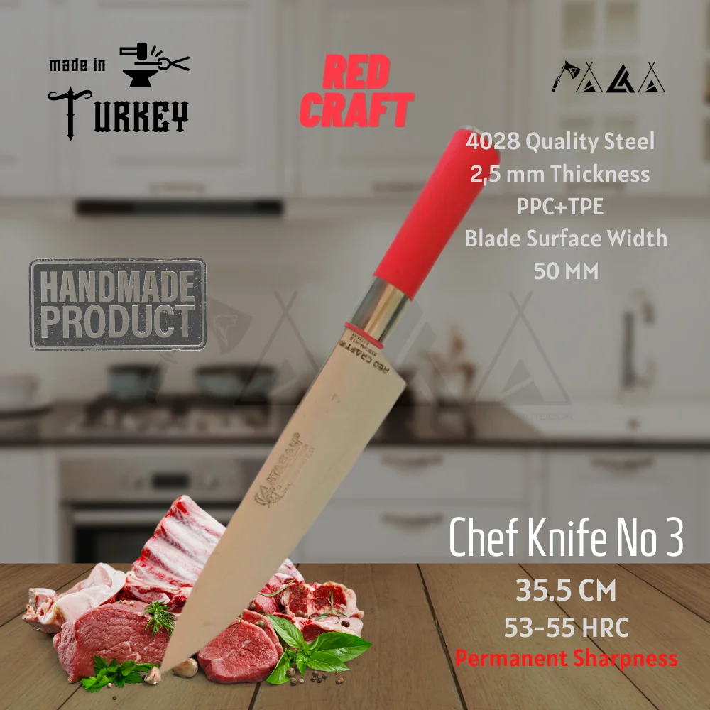 

ATASAN Red Craft Chef Knives 03 Handmade High Quality Professional Stainless Steel Steak Meat Butcher Kitchen Knife Turkish 2021