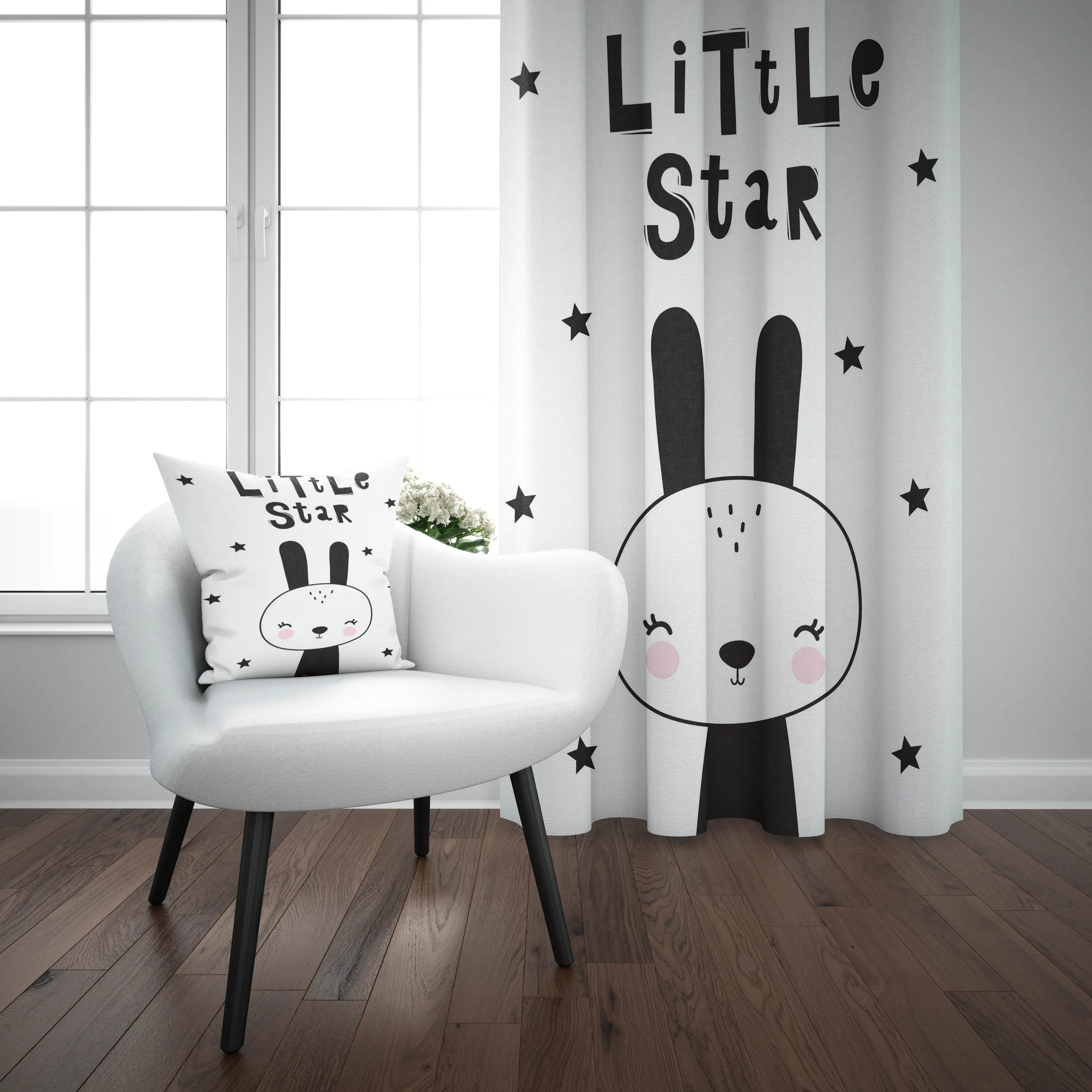 

Else Black White Little Stars Rabbit Animal Nordic 3d Print Kids Baby Children Window Panel Set Curtain Combine Gift Pillow Case