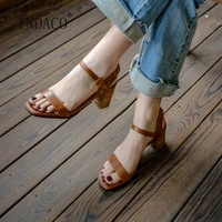 sandals women 2021 high heel genuine leather black brown woman summer shoes 6cm 33 40