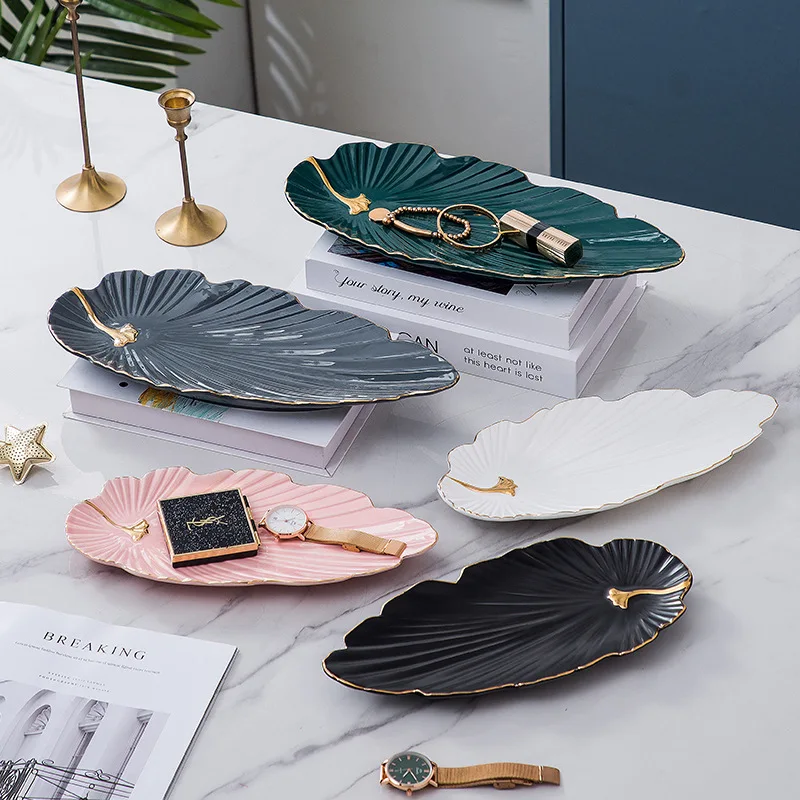 

Leaf Shape Tray Porcelain Plate Jewelry Storage Organizers Dishes Dessert Plate Dinnerware