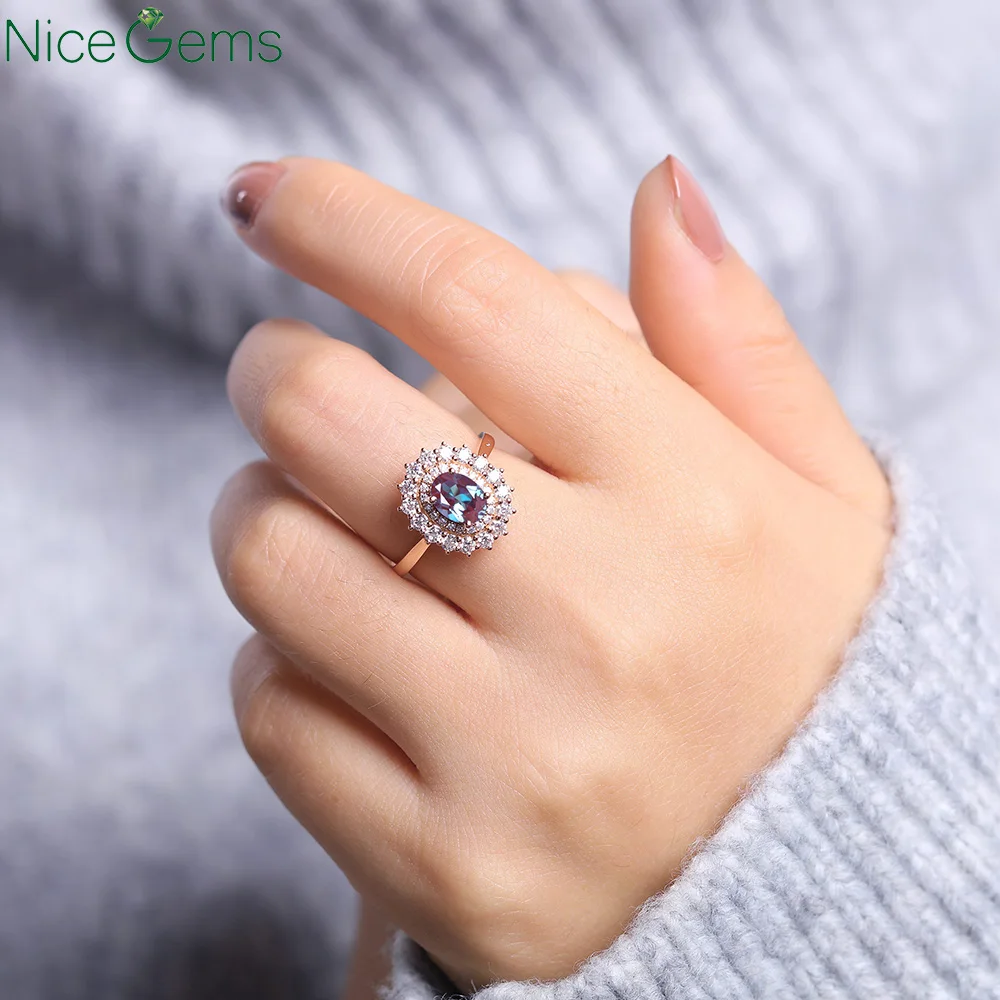 Кольцо свадебное NiceGems 18 карат розовое золото винтажное с двойным ореолом