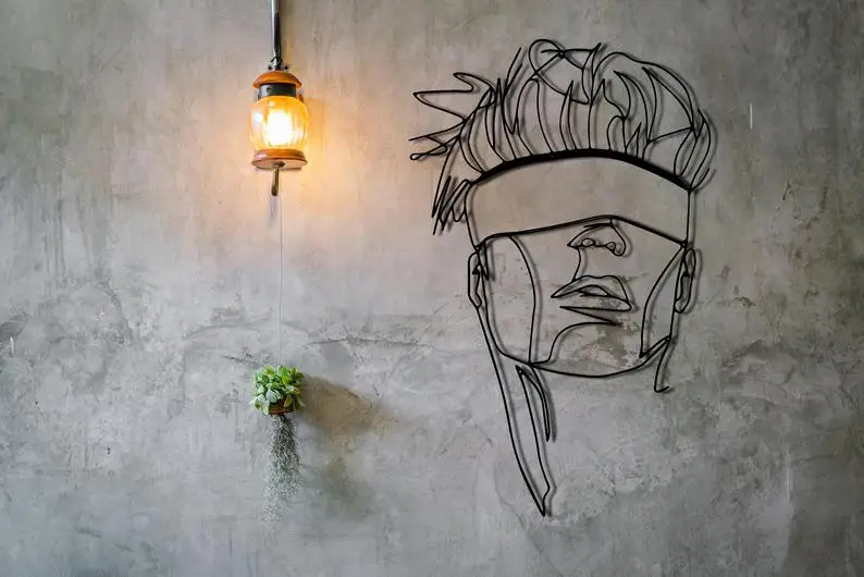 Arte de pared de l&iacute;nea, arte de pared de Metal de cara abstracta, arte minimalista, decoraci&oacute;n de pared de Metal geom&eacute;trico, decoraci&oacute;n de interiores, pared geom&eacute;trica Han-0