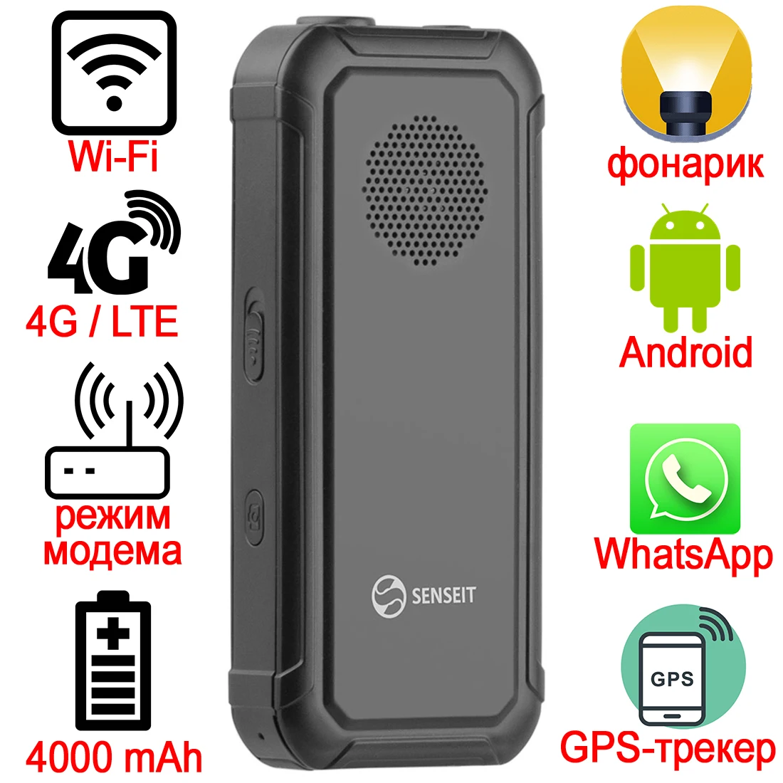 Phone Cheap SENSEIT L250 Mobile Push Button Cell Russian Keyboard 2 SIM PowerBank Function 4000mAh Android WhatsApp WiFi Flashlight Bluetooth GPS