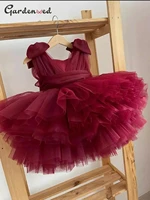 burgundy flower girl dress puff sleeves girls princess wedding party dress first communion gown dresses for girls flowers