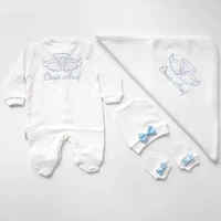 cotton long sleeve blue embroidered beret glove baby boy girl jumpsuit blanket rompers cotton jumpsuit infant clothing