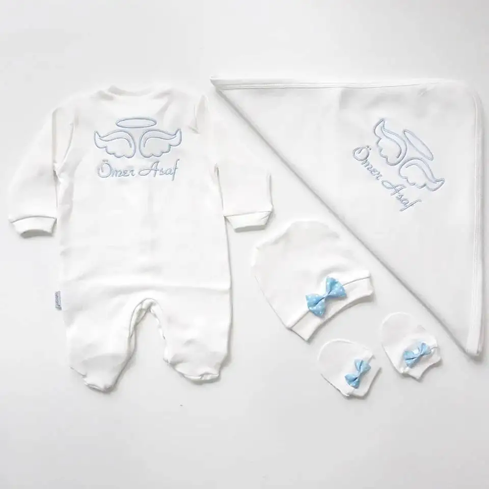 Хлопковый синий берет с длинным рукавом и вышивкой перчатка комбинезон для