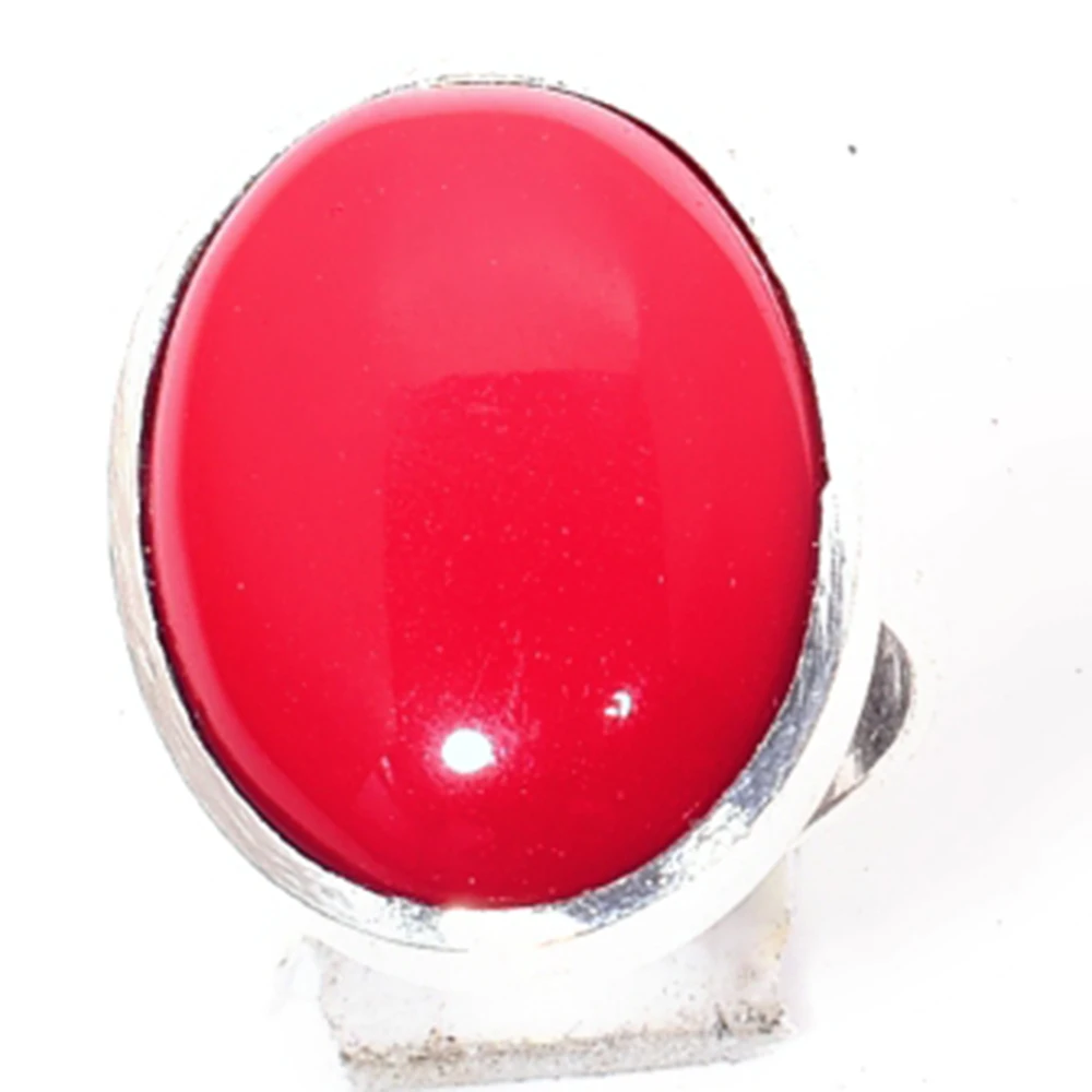 Коралловое Кольцо серебристое покрытие медь натуральный камень ручная работа