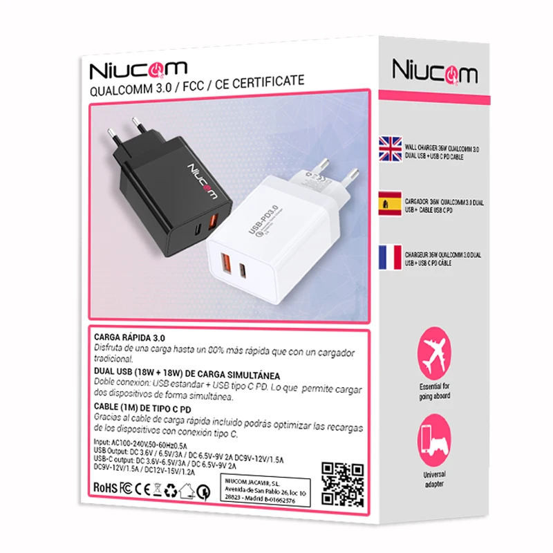 Niucom зарядное устройство для быстрой зарядки iphone 12 11 36 Вт dual usb разъем док-станция