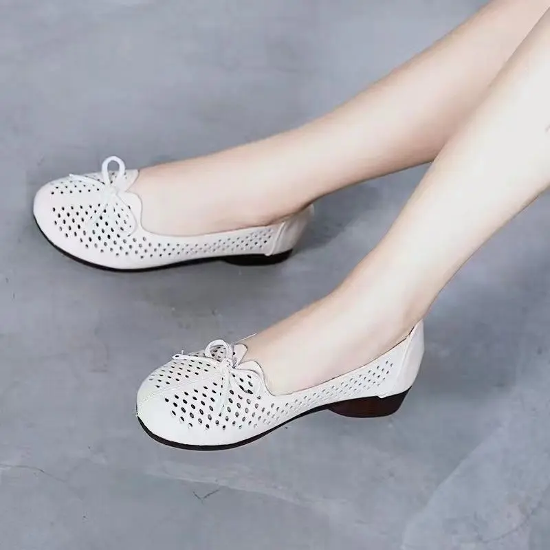 Green Womens Flats Bow Knot Women's Loafer Cut Out Summer Breathable Slip On Shoes Woman Flats Comfortable Shallow Mom Shoes