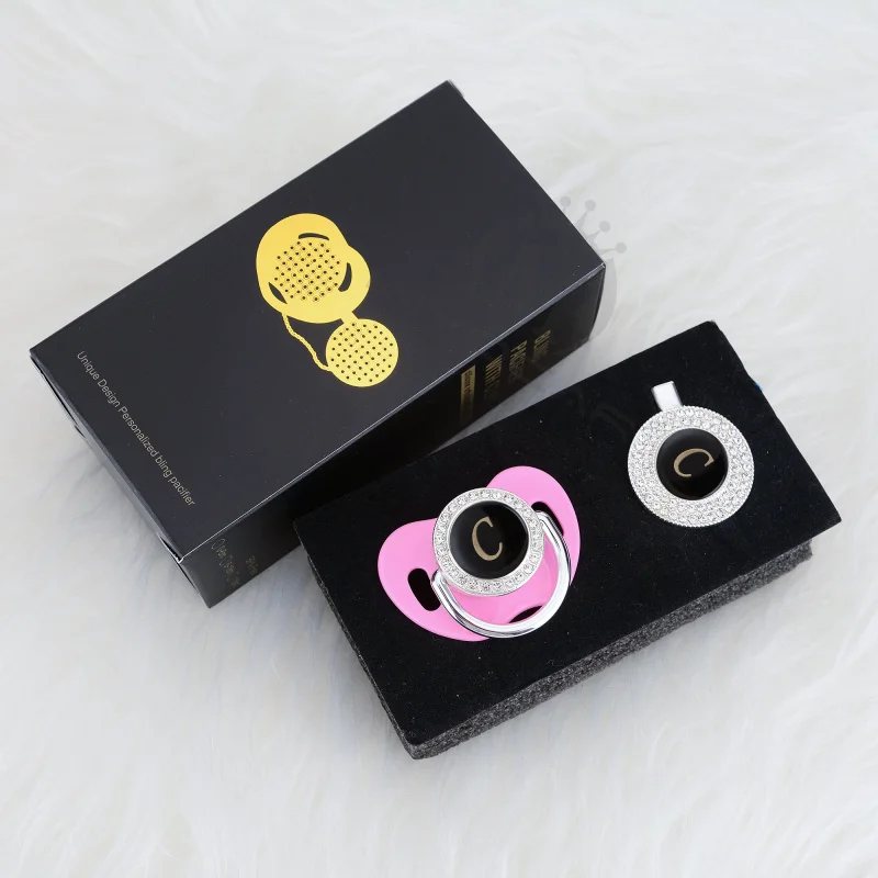 Миокар Золотое имя черные инициалы буква C Милая блестящая соска и пустышка набор