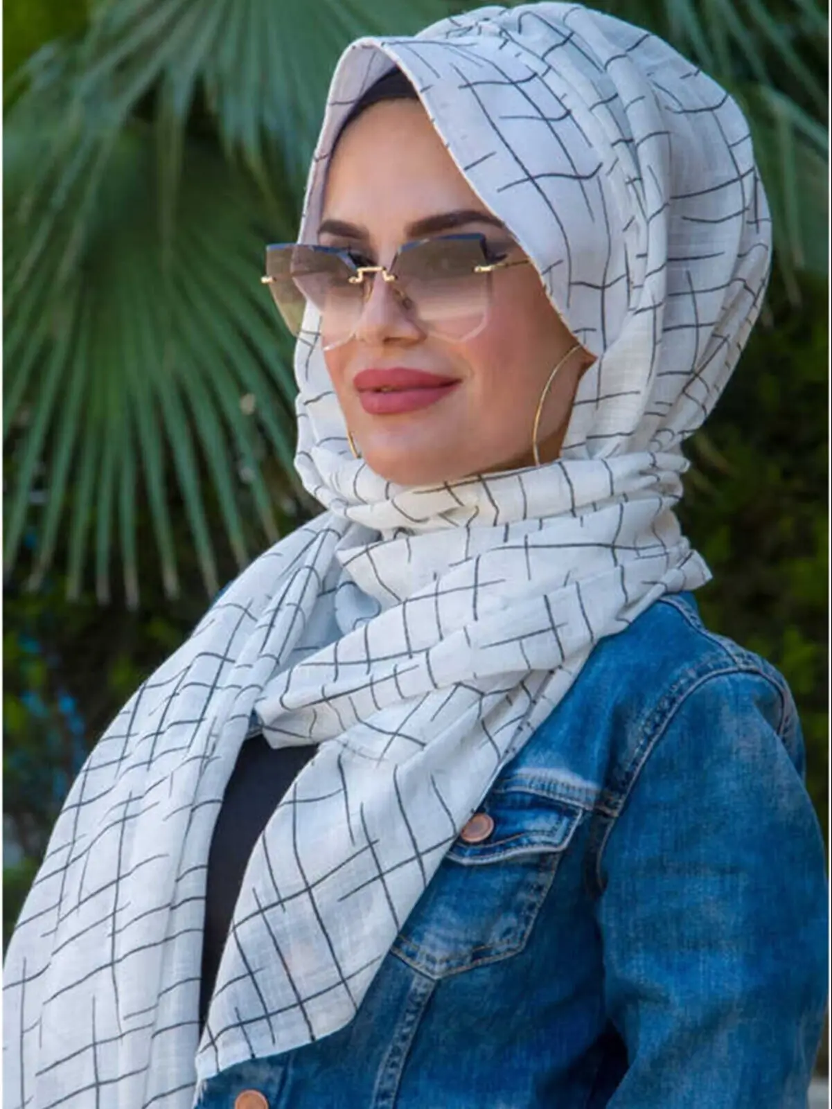 Line Patterned Hat Shawl Women Muslim Fashion Hijab Hat Bonnet Clothing Stylish Comfortable Standard Stylish Trkish Arabic