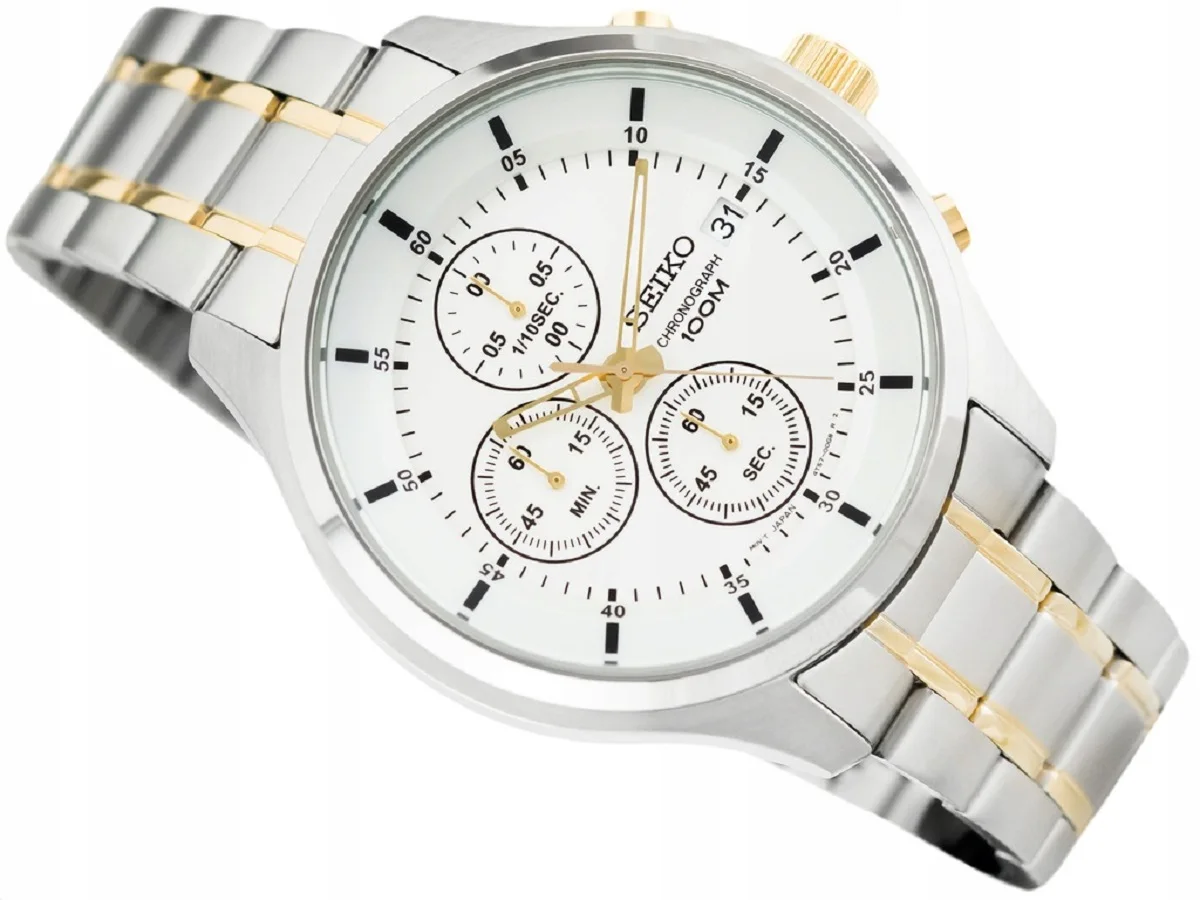 Мужские часы Seiko Neosports SKS541P1 42 мм циферблат золотой Стальной ремешок