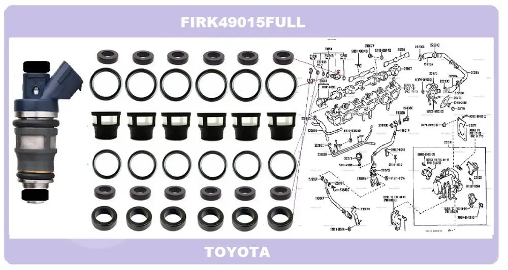 Полный комплект колечек топливной форсунки 6 штук Toyota 1/2Jzgte 2325046020 2320949015 2320949035 |