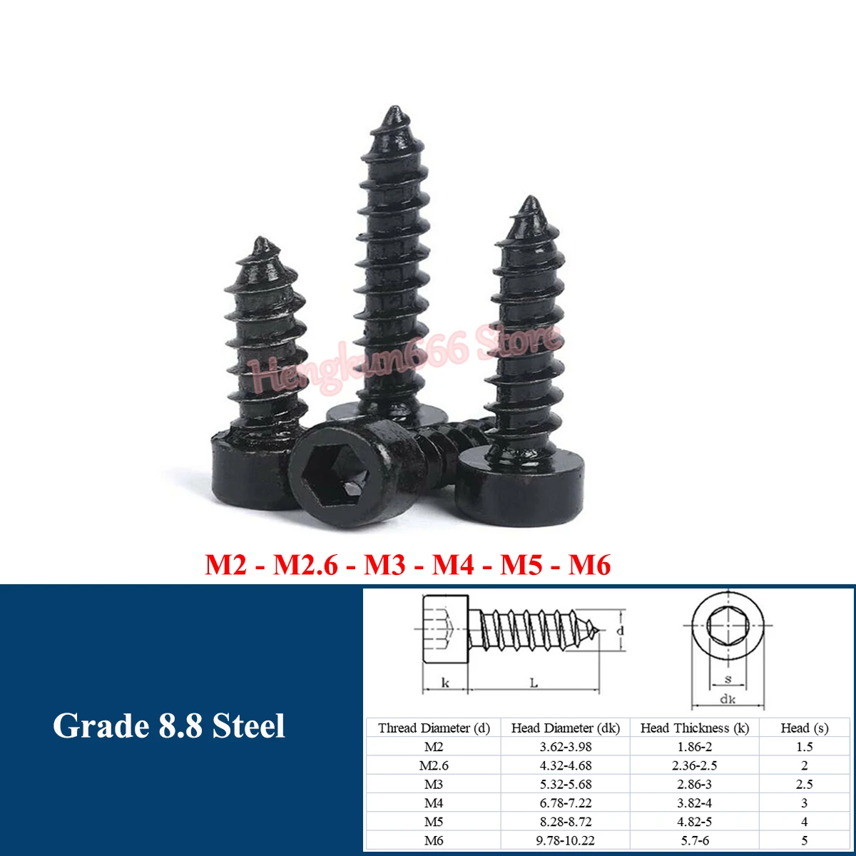 

M2 M2.6 M3 M4 M5 M6 Hexagon Hex Socket Cap Head Self Tapping Screws Black 8.8 Steel Allen Head Screw for Speaker