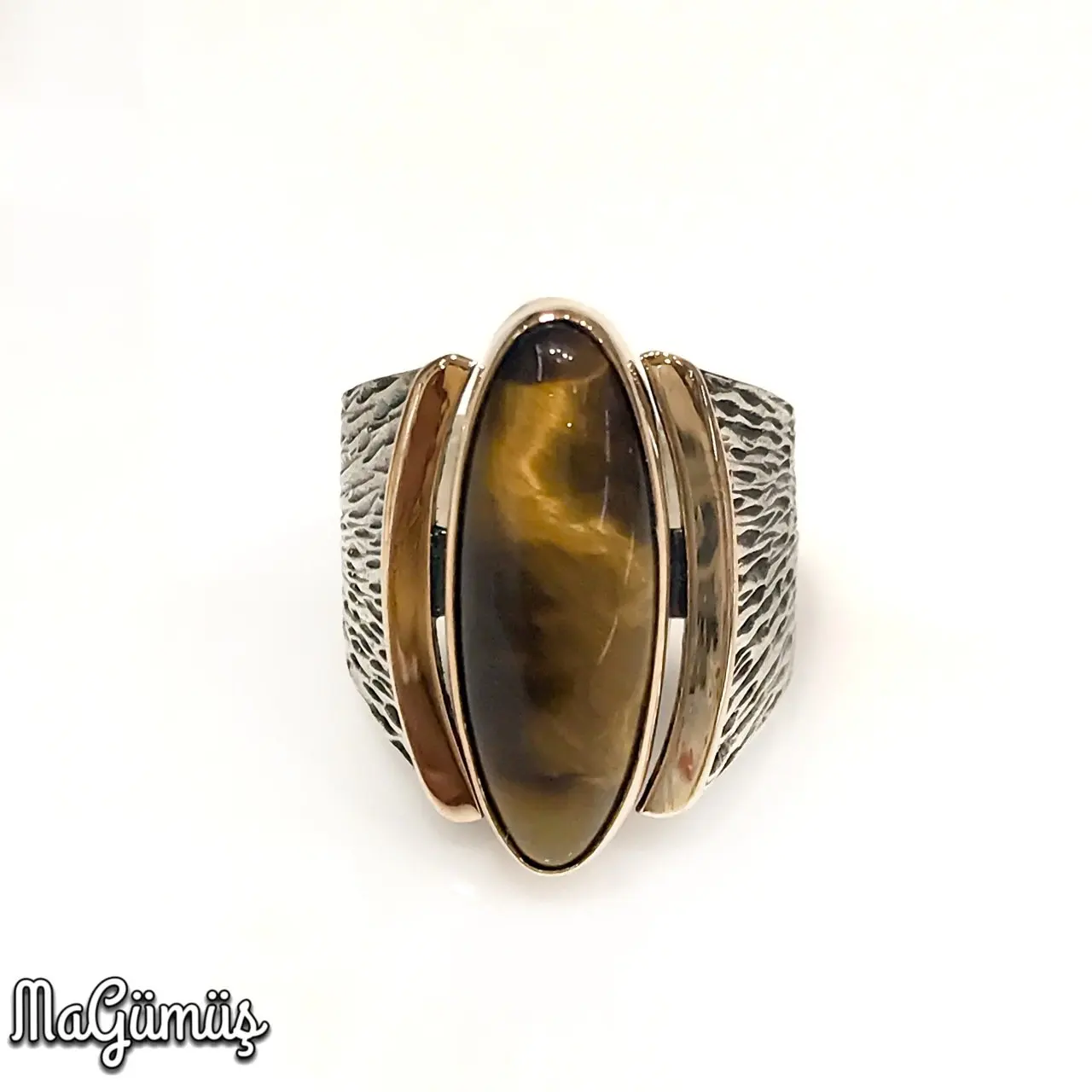 Женское серебряное кольцо с тигриным глазом|Кольца| |