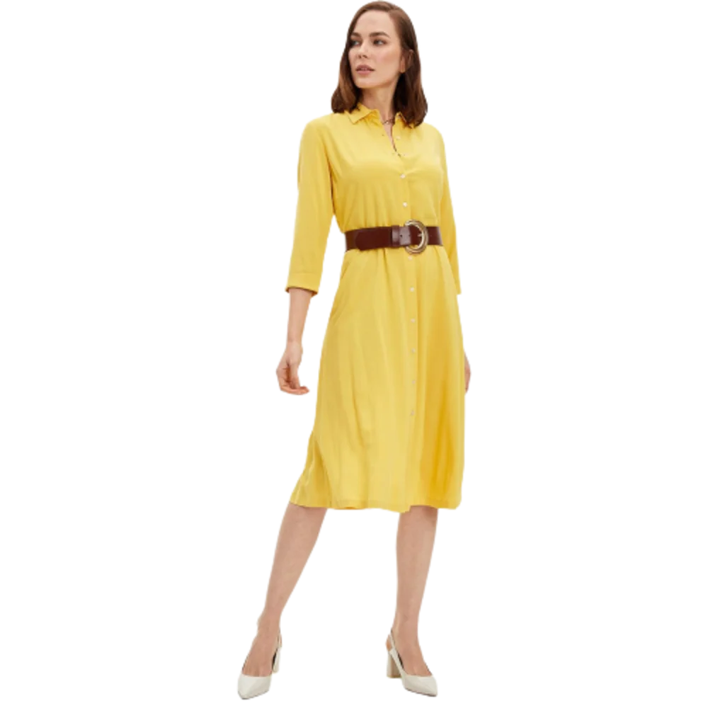 

Новинка 2022, сезон, женское платье желтого цвета с коротким рукавом и поясом
