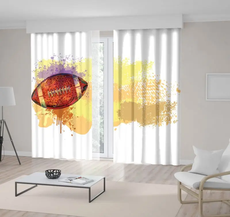 

Curtain American Football on Pain Splashes Water Color Effect Art Printed Brown Yellow Lilac