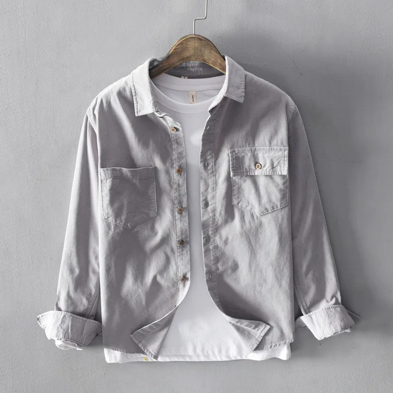 New Japanese style men shirt slim casual cotton shirt spring solid soft tops man two Pocket shirts Asian size 3XL 515