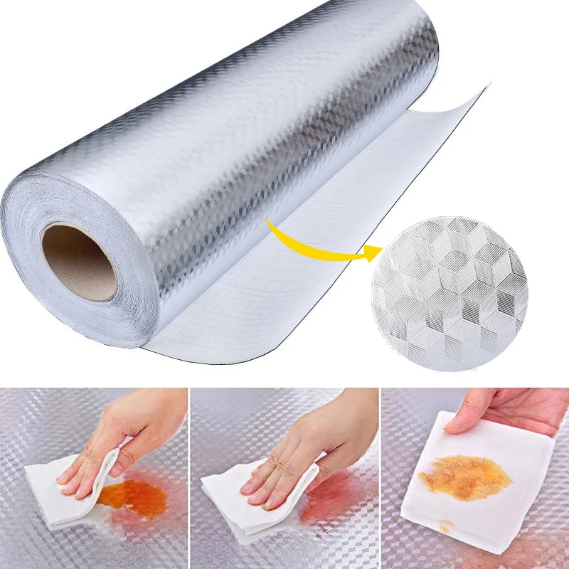 

3M/5M/10M Oil-proof Aluminum Foil Self Adhesive Wallpaper Kitchen Wall-stickers Waterproof sticker Adhesive Paper for Furniture