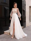 Кружевное свадебное платье с круглым вырезом и длинными прозрачными рукавами, летнее шифоновое платье ручной работы с V-образным вырезом и передним разрезом, свадебные платья на заказ
