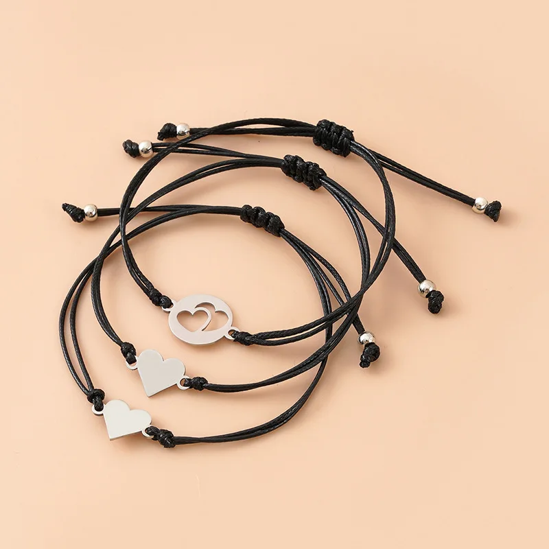 Ручная работа браслет Charm для матери из нержавеющей стали с вырезанным сердцем, регулируемая веревочная цепочка, сладкий подарок на День матери.