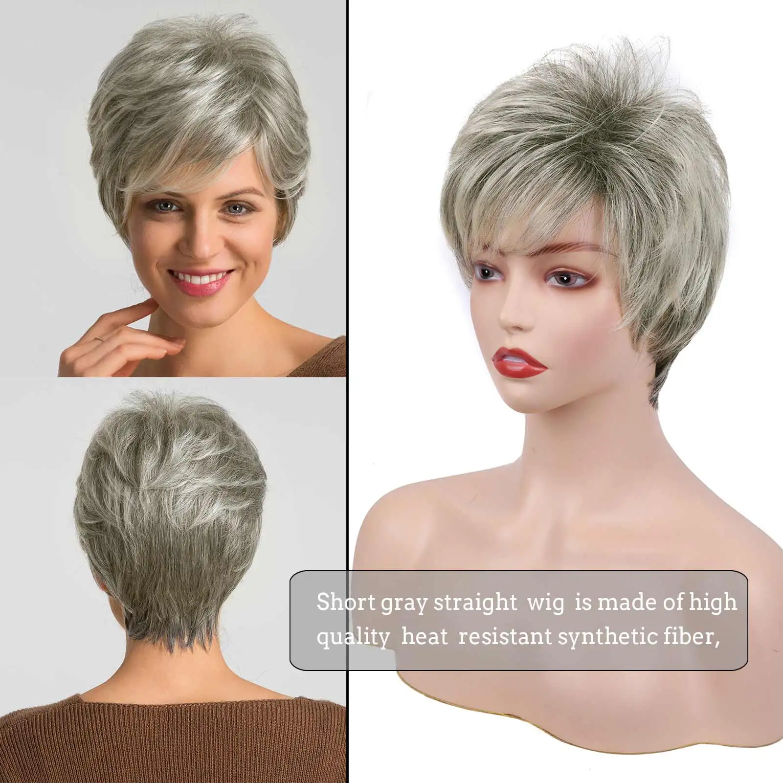 Короткие срезанные волосы Фаллоу смешанные серые искусственные женские
