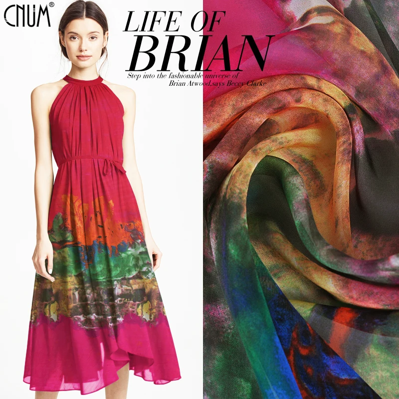 CNUM SC128 100% шелковый шифон/богемный переливающийся цвет/шелковая ткань