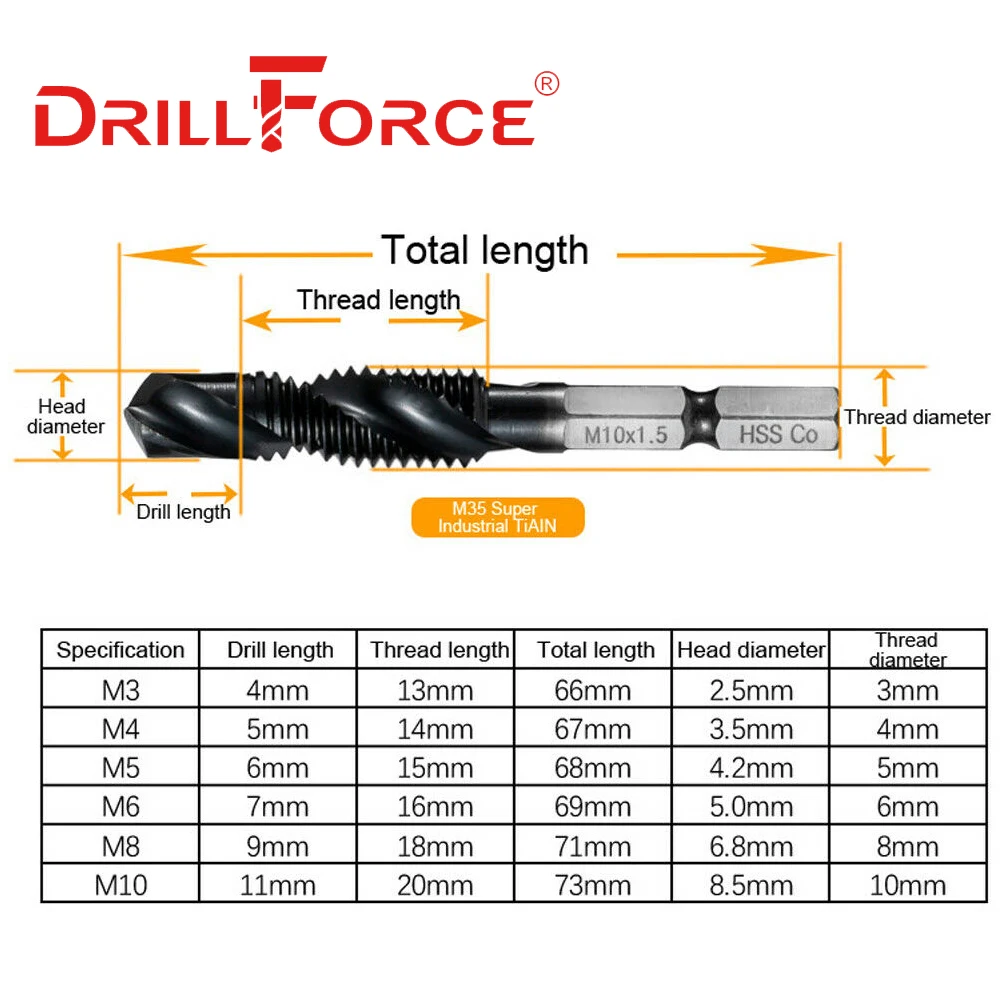 6 шт. фрезы для сверления с шестигранным хвостовиком HRC89 TiAlN|Метчик резьбой| |