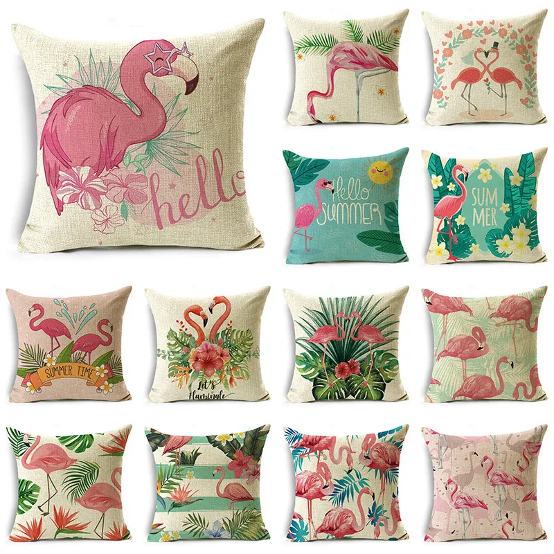 

WZH Cartoon Animated Flamingo Print Pillowcase for Sofa Couch Bedroom Home Decor Cushion Cover 40cm/45cm and 50cm