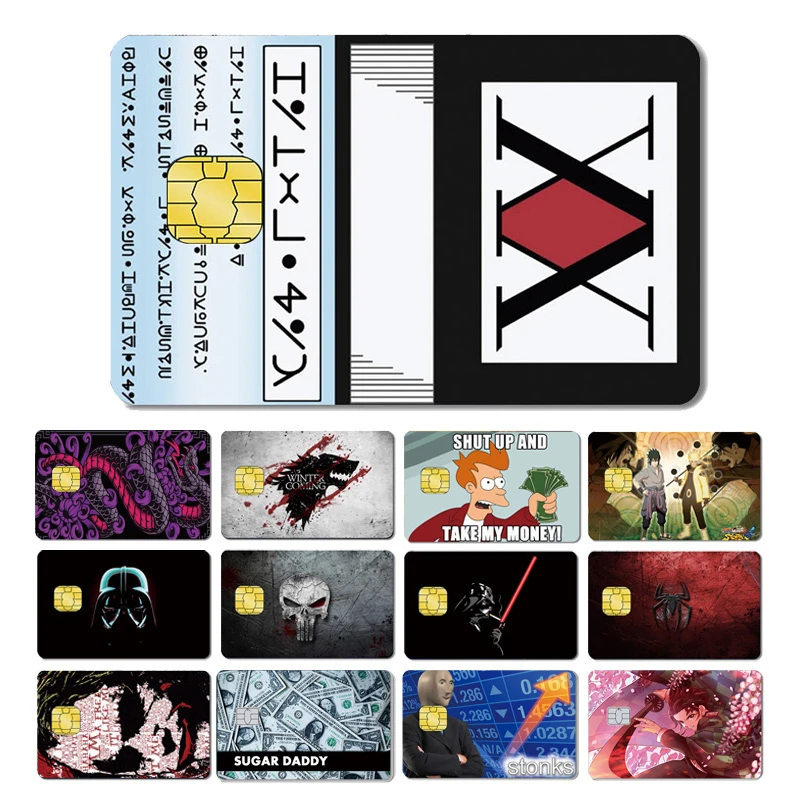 2021 Fashion Joker Stonks Skull Film Tape Sticker for Large Small Chip Debit Credit Card