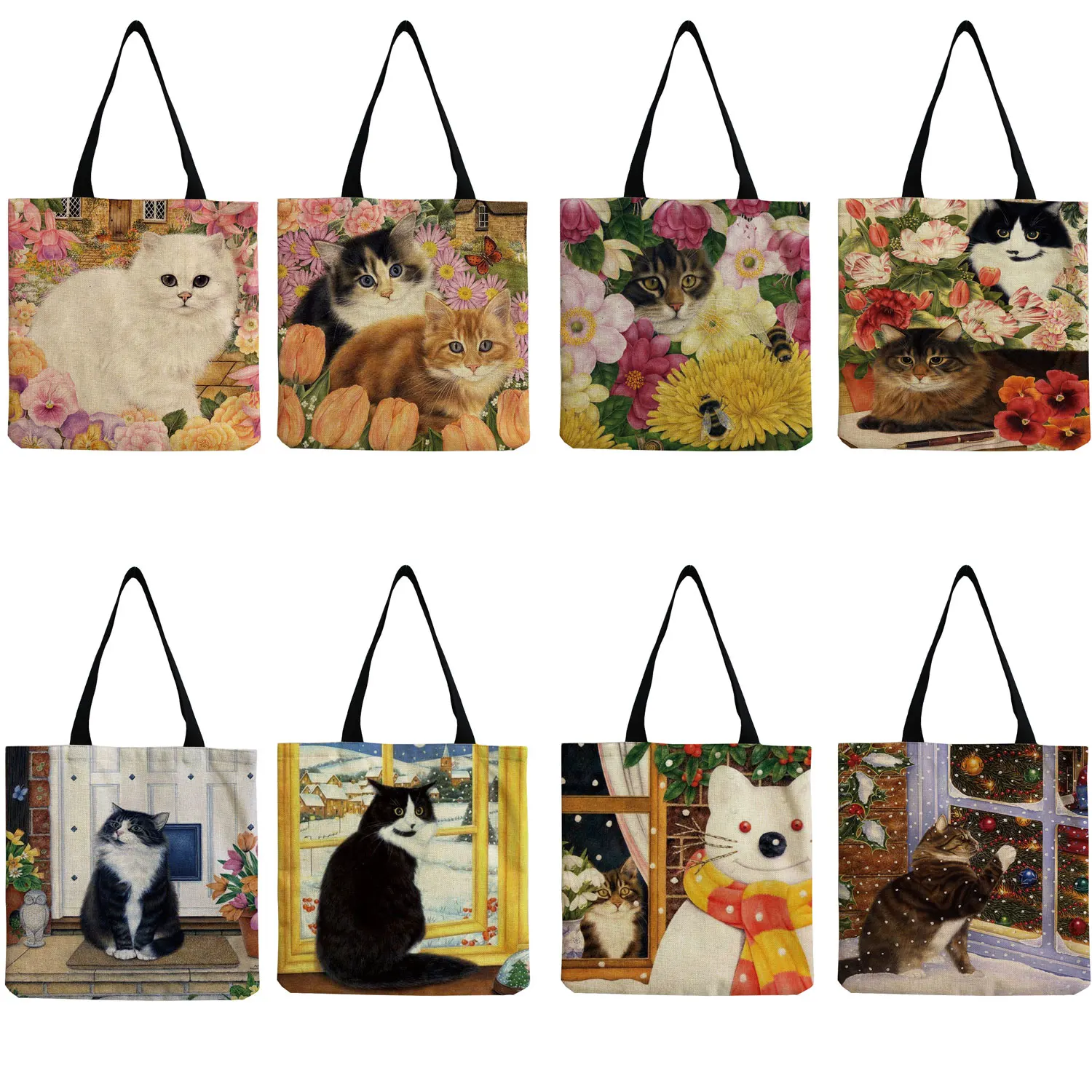 Женские дизайнерские сумки-тоуты с милым котом и цветочным принтом женская сумка