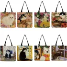 Женские дизайнерские сумки-тоуты с милым котом и цветочным принтом, женская сумка, Большая складная сумка для покупок для продуктов, кухонные сумки