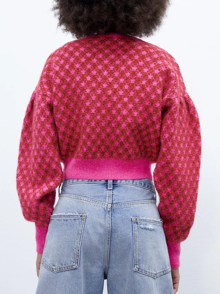 Новинка Зима 2022 женская одежда милый клетчатый вязаный жакет на пуговицах с